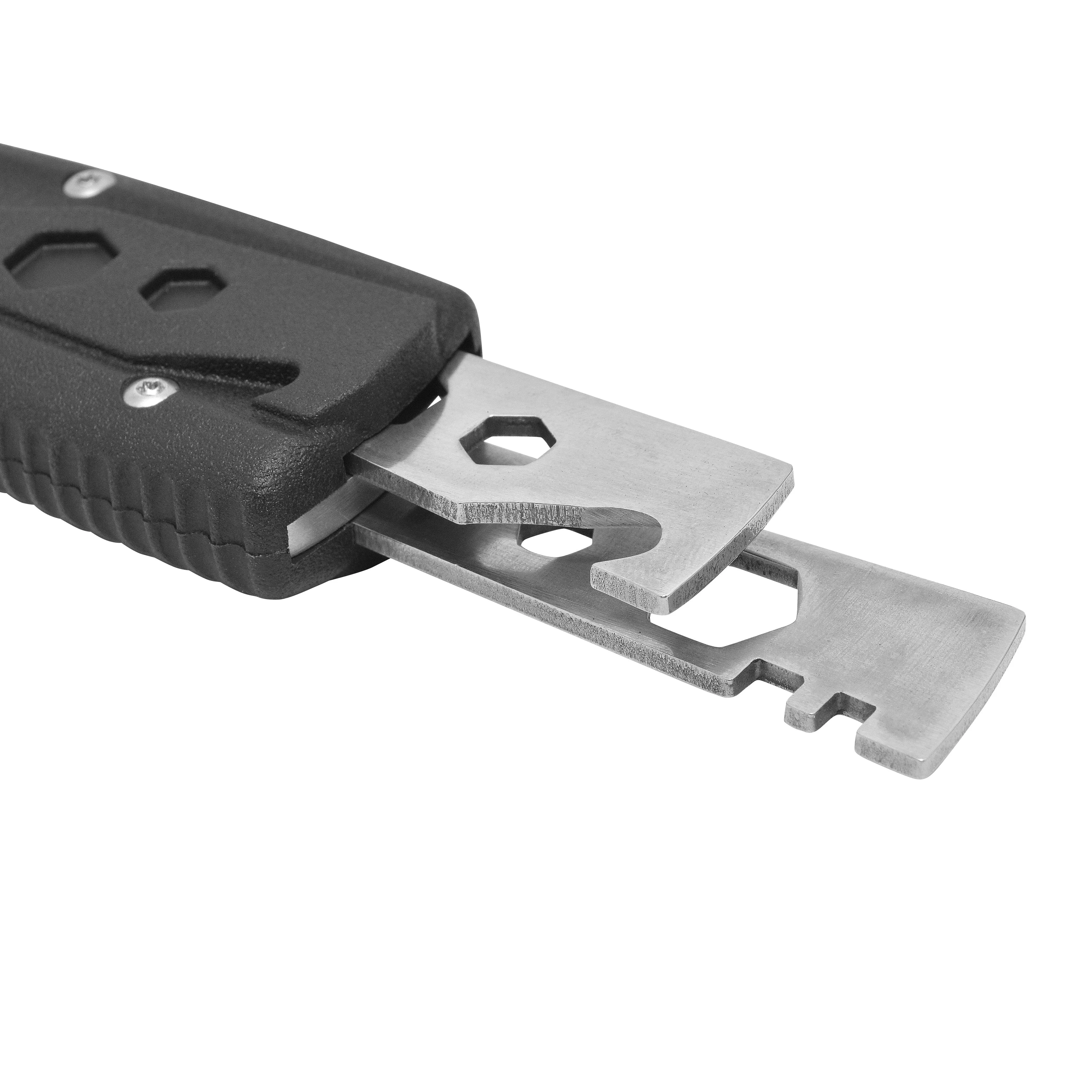 Camillus Injekt 9" Multi-Tool Survival Knife, Fixed 4.25" Blade with Sharpener and Sheath, Black