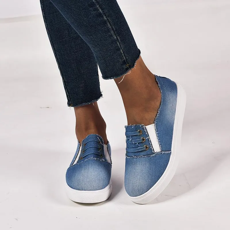 Chicvane New Slip-On Low Top Canvas Shoes With Elastic Band