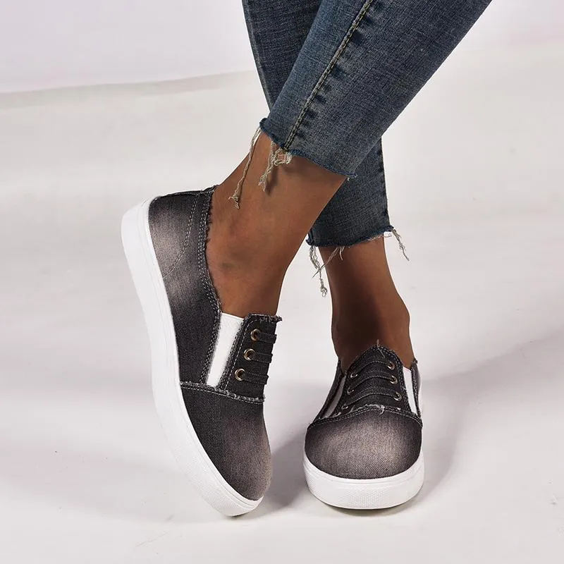 Chicvane New Slip-On Low Top Canvas Shoes With Elastic Band