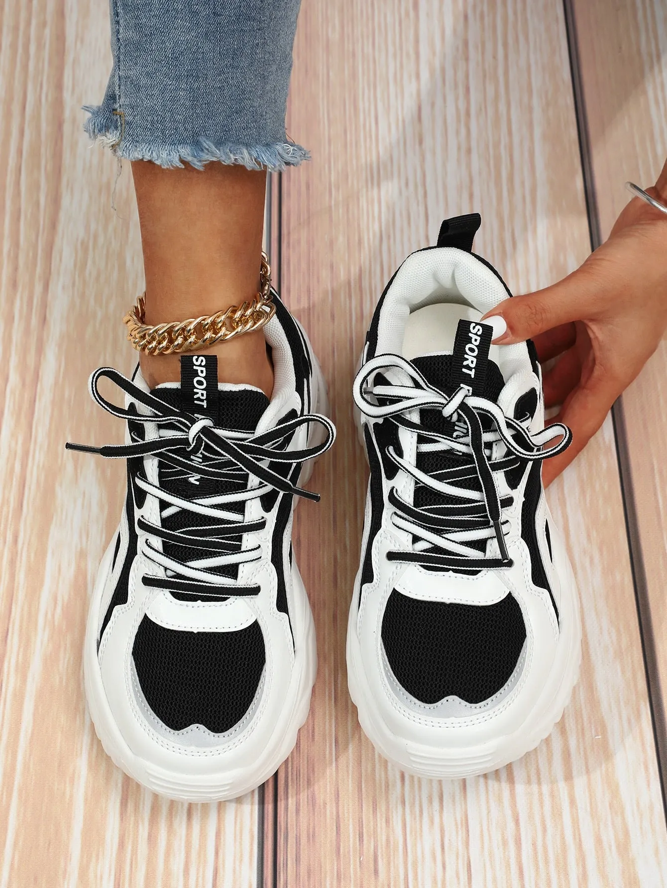 Color Block Lace-up Front Chunky Sneakers