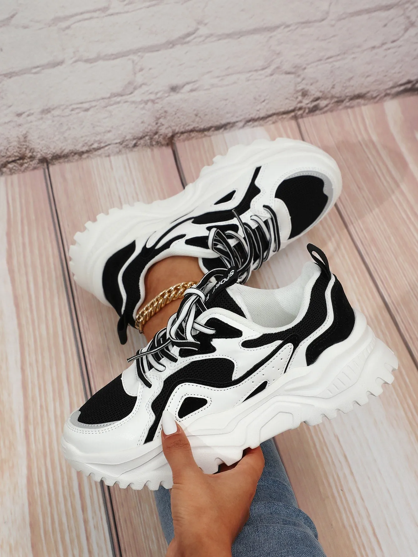 Color Block Lace-up Front Chunky Sneakers