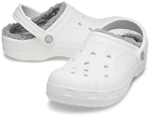 Crocs Unisex-Adult Ralen Lined Clogs | Fuzzy Slippers, White/Light Grey, 12 Women / 10 Men