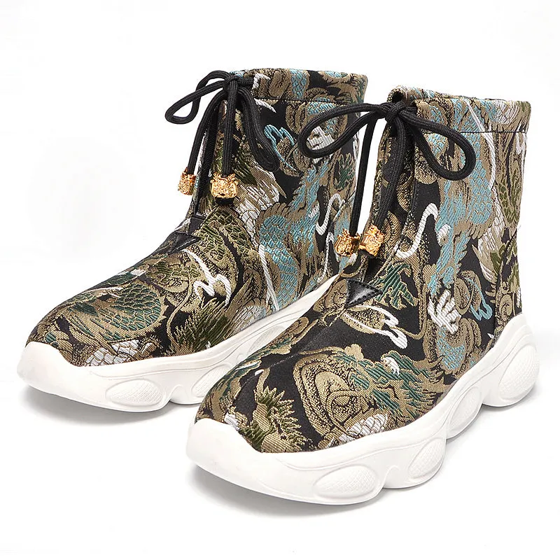 Dragon Pattern Brocade Canvas Sports Shoes Chinese Style Sneakers