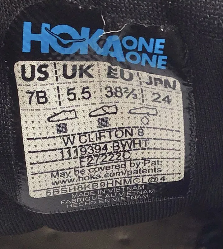 Hoka One One Women's Clifton 8 1119394 Black Low-Top Running Shoes - Size 7B