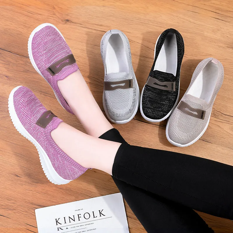 Knitted Casual Running Shoes Slip On Comfort Flat
