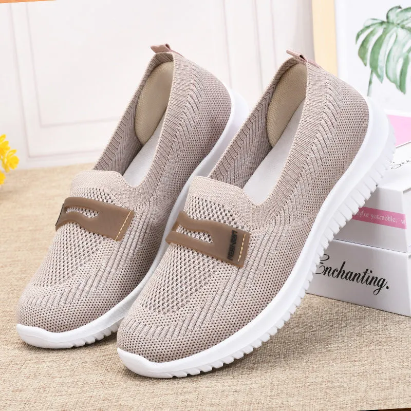 Knitted Casual Running Shoes Slip On Comfort Flat