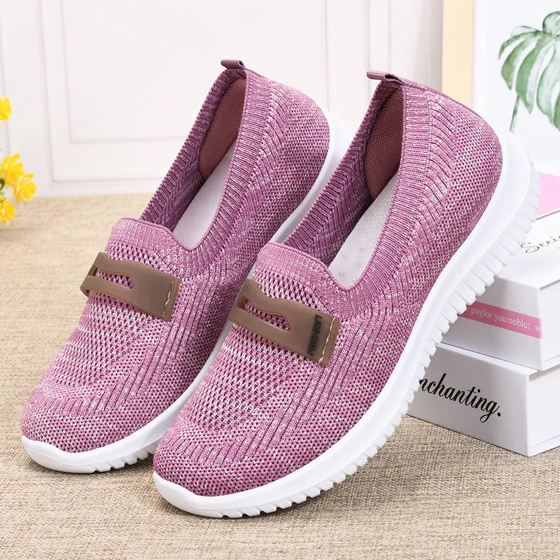 Knitted Casual Running Shoes Slip On Comfort Flat