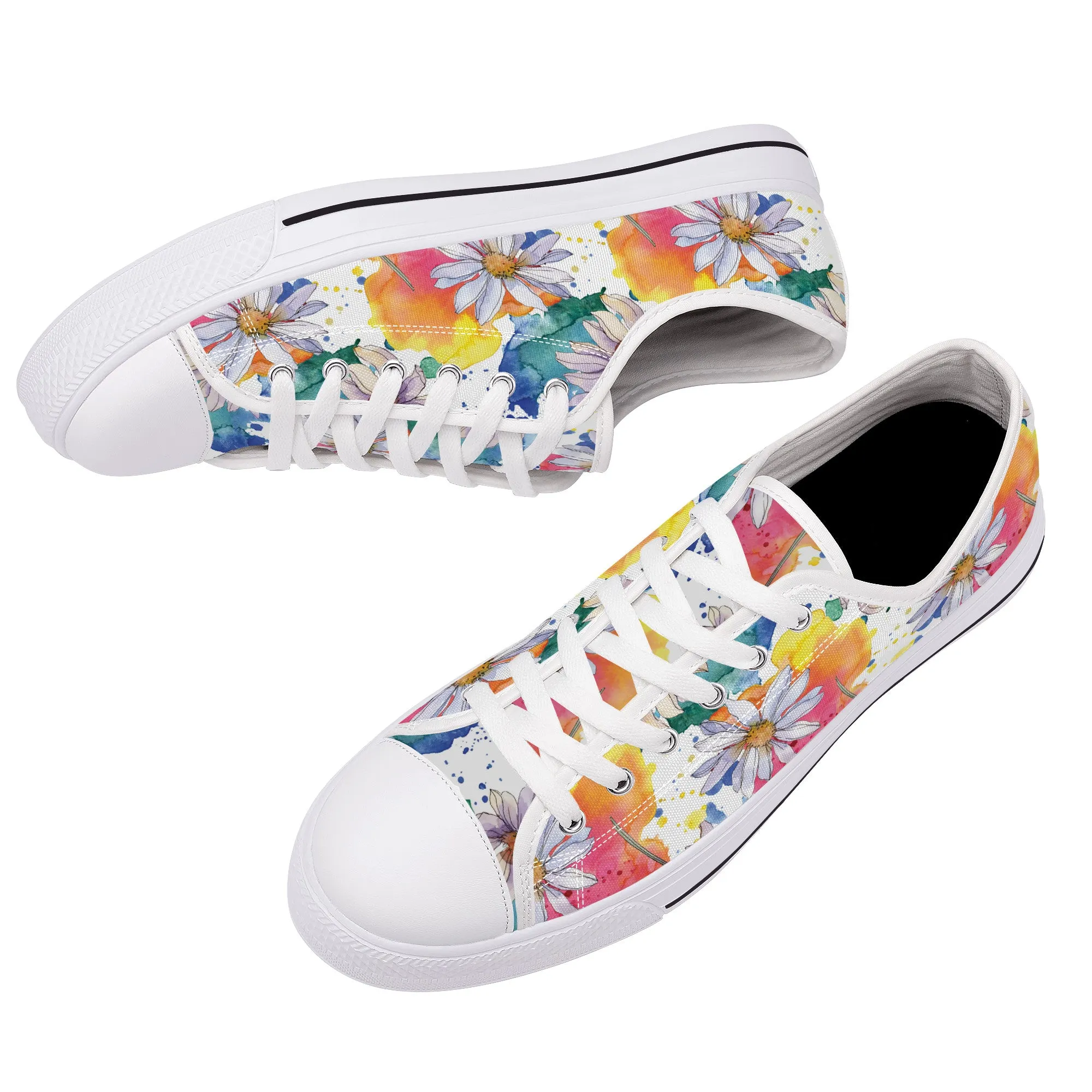 Lively Blooms of Vibrant Daisies Painted in Watercolor Canvas Sneakers