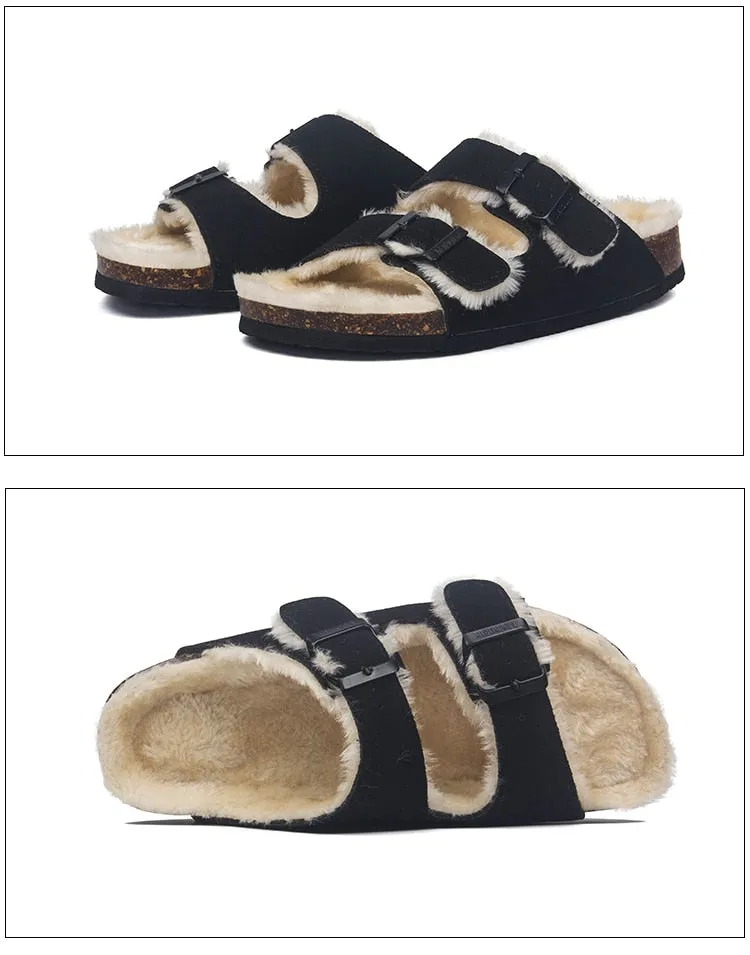 Mama's Fuzzy Sandals with Double Buckle