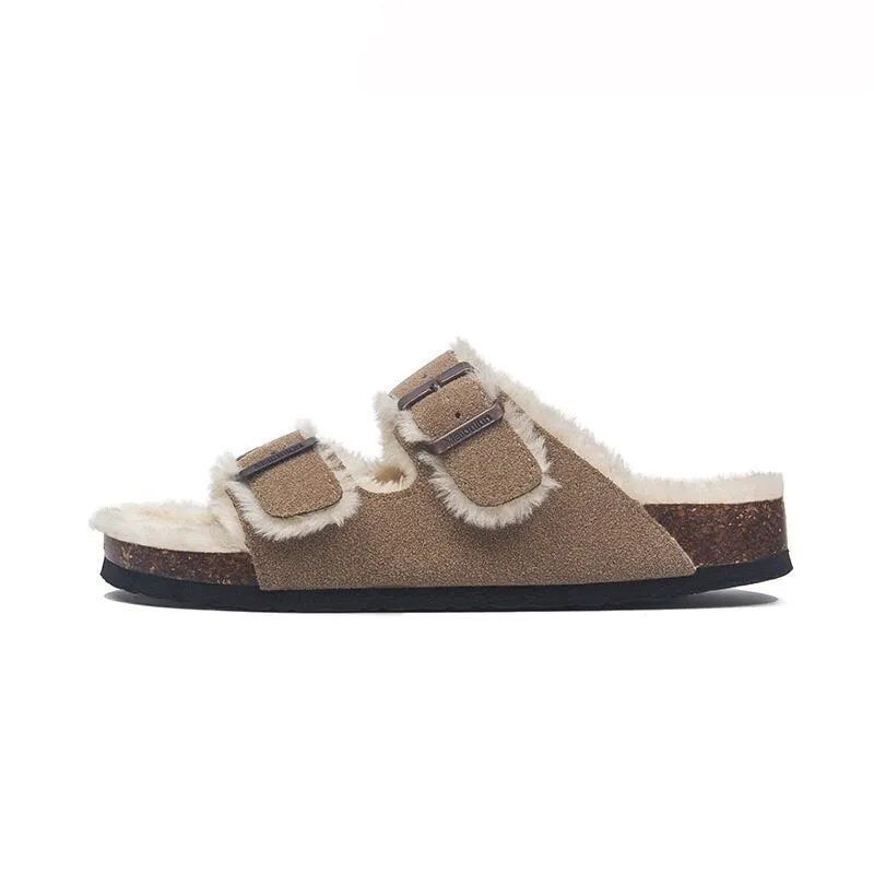 Mama's Fuzzy Sandals with Double Buckle