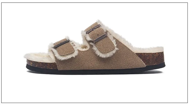 Mama's Fuzzy Sandals with Double Buckle
