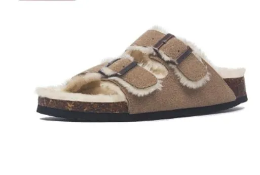 Mama's Fuzzy Sandals with Double Buckle