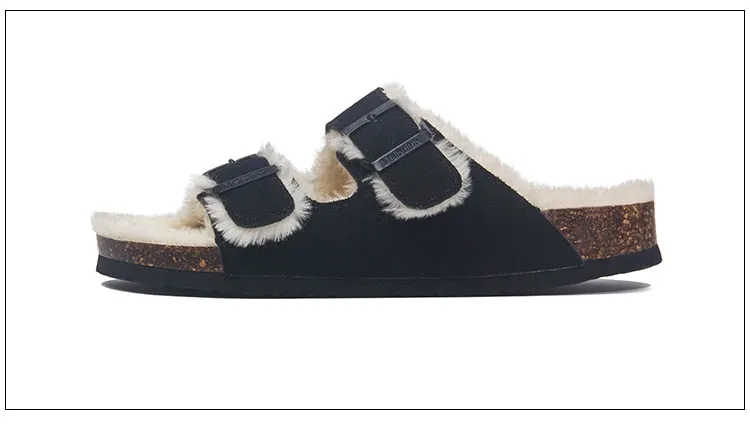 Mama's Fuzzy Sandals with Double Buckle