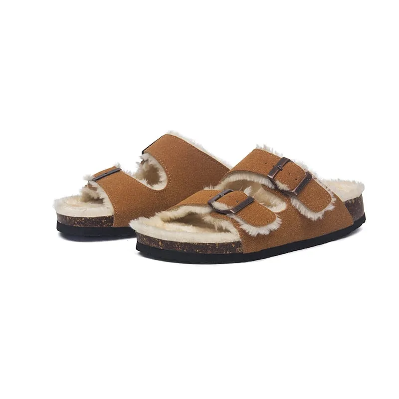 Mama's Fuzzy Sandals with Double Buckle