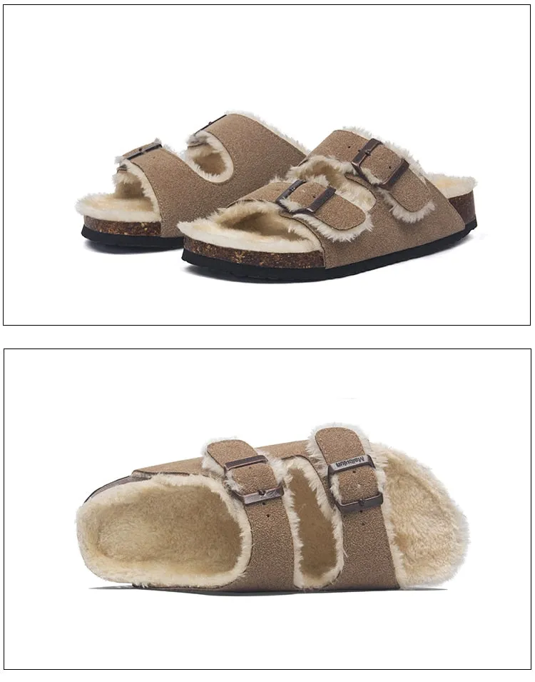 Mama's Fuzzy Sandals with Double Buckle