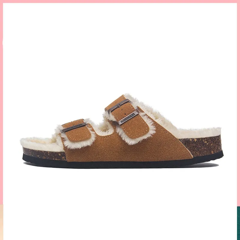Mama's Fuzzy Sandals with Double Buckle