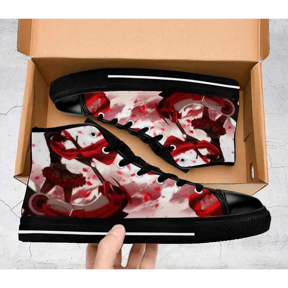 RWBY Red Ruby Rose Shoes High Top Sneakers for Kids and Adults