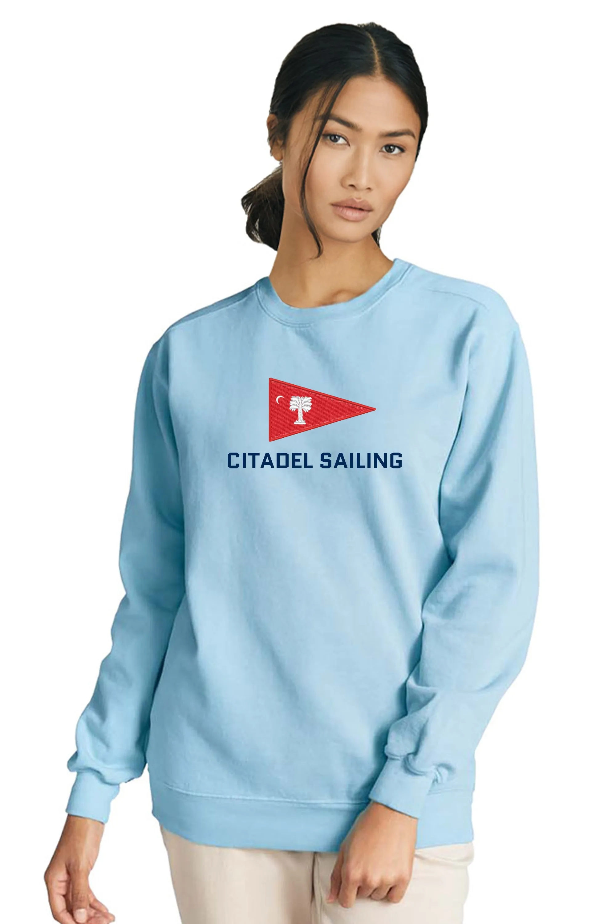 The Citadel, Burgee, Club Sports - Sailing,  Embroidered Unisex Comfort Colors ® Ring Spun Crewneck Sweatshirt