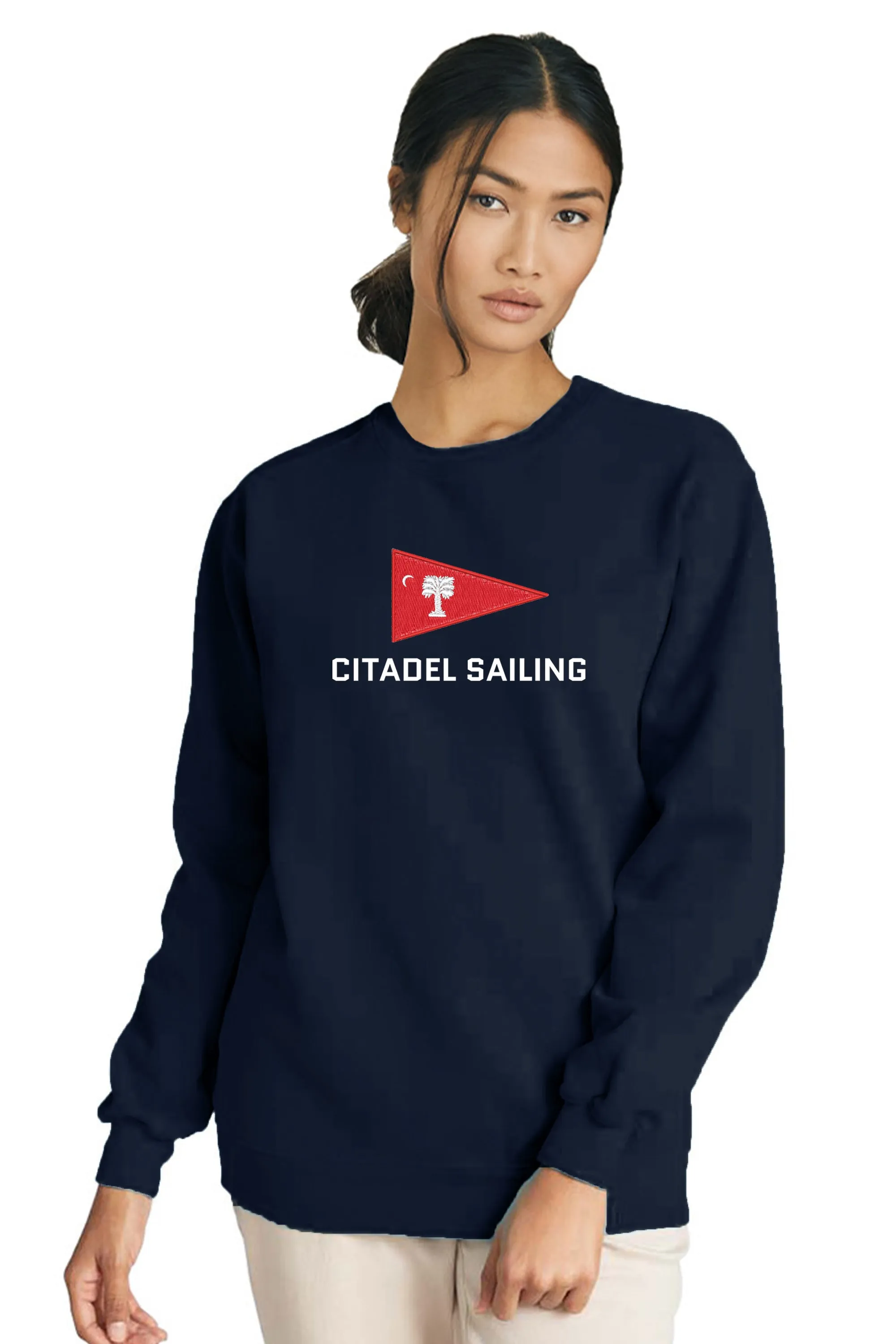 The Citadel, Burgee, Club Sports - Sailing,  Embroidered Unisex Comfort Colors ® Ring Spun Crewneck Sweatshirt